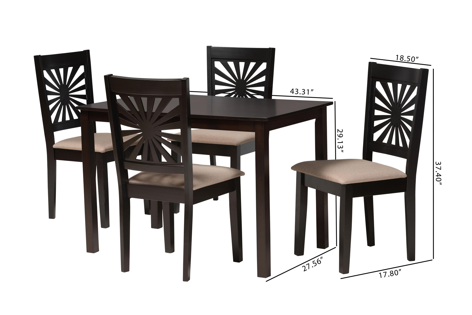 Olympia Espresso Brown Wood Beige Fabric 5-Piece Dining Set