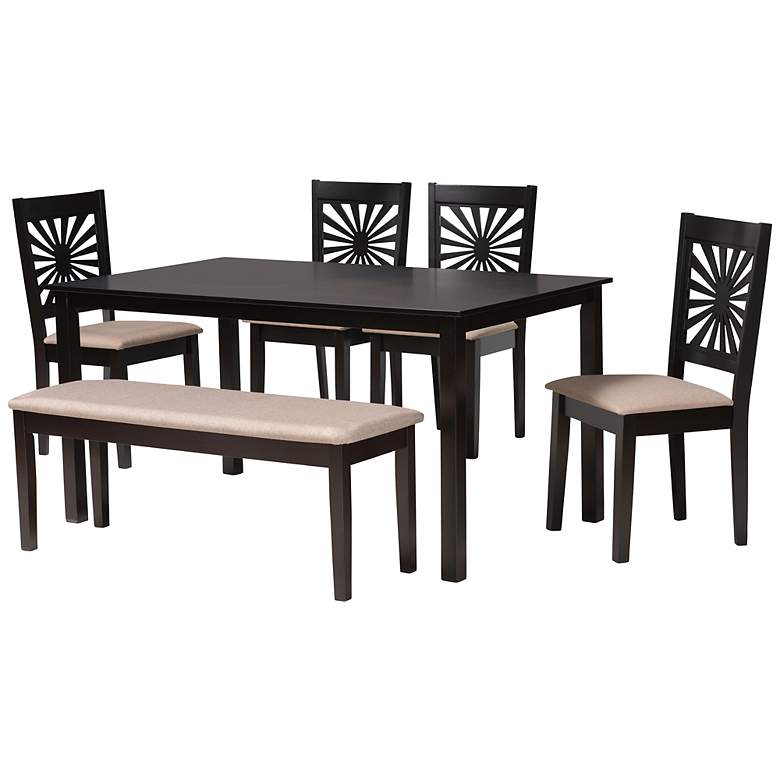 Image 2 Olympia Espresso Brown Wood Beige Fabric 6-Piece Dining Set