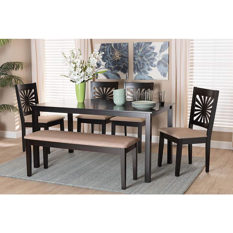 Image 1 Olympia Espresso Brown Wood Beige Fabric 6-Piece Dining Set