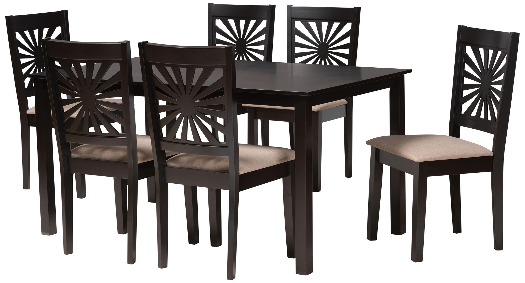 Image 2 Olympia Espresso Brown Wood Beige Fabric 7-Piece Dining Set
