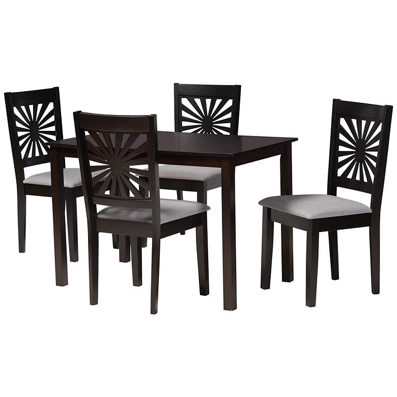 Image 2 Olympia Espresso Brown Wood Gray Fabric 5-Piece Dining Set