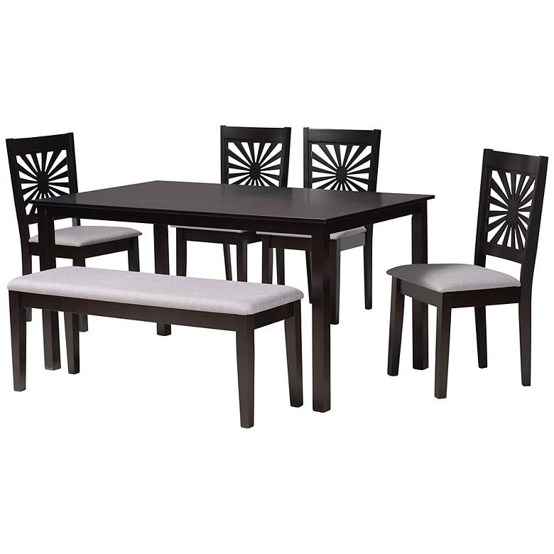 Image 2 Olympia Espresso Brown Wood Gray Fabric 6-Piece Dining Set