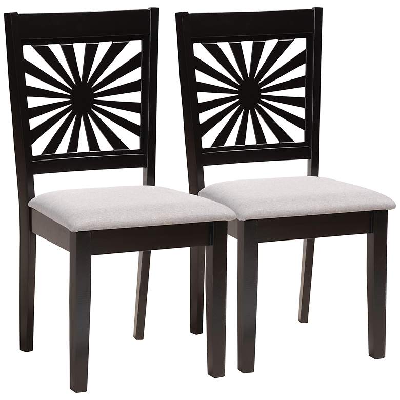 Image 2 Olympia Gray Fabric Espresso Wood Dining Chairs Set of 2