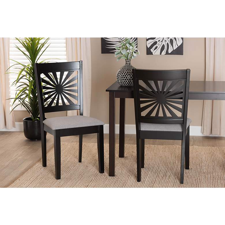 Image 1 Olympia Gray Fabric Espresso Wood Dining Chairs Set of 2