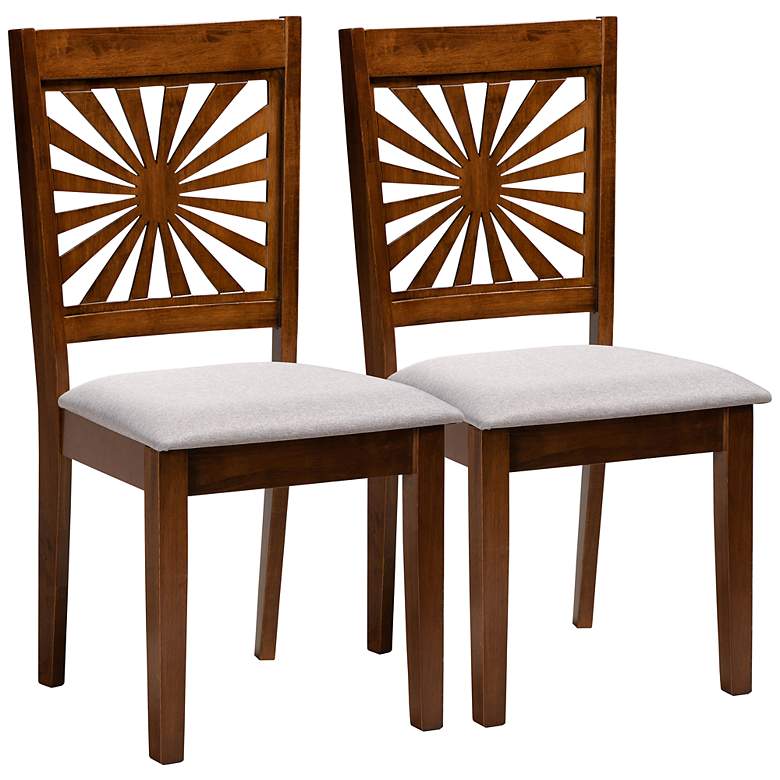 Image 2 Olympia Gray Fabric Walnut Brown Wood Dining Chairs Set of 2