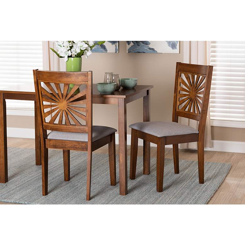 Image 1 Olympia Gray Fabric Walnut Brown Wood Dining Chairs Set of 2