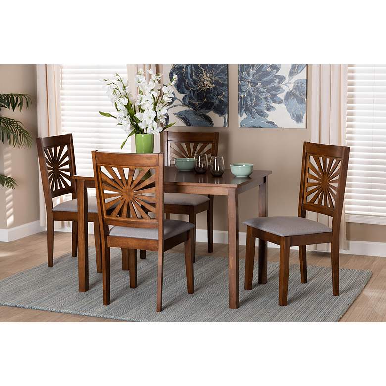 Image 1 Olympia Walnut Brown Wood Gray Fabric 5-Piece Dining Set