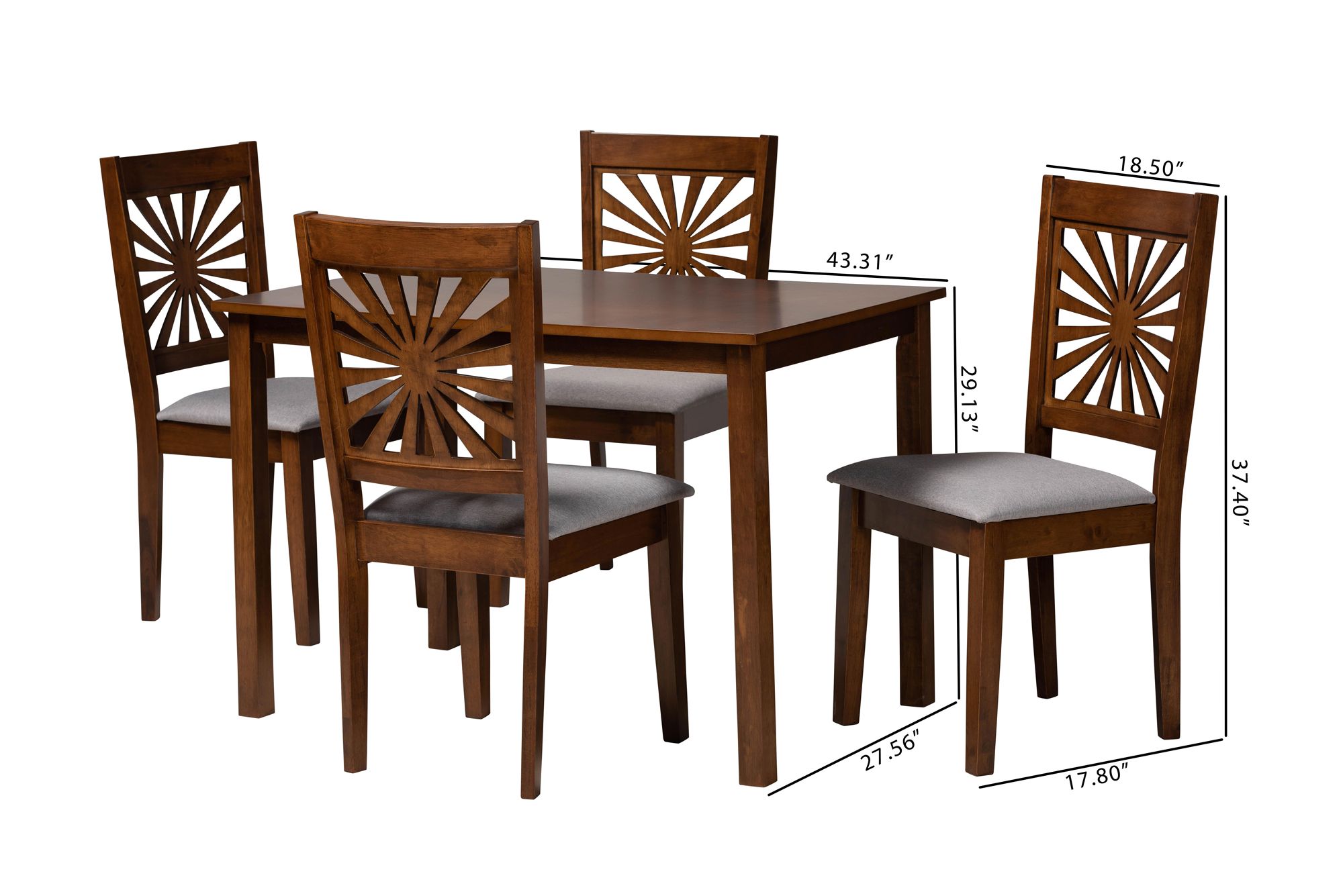 Olympia Walnut Brown Wood Gray Fabric 5-Piece Dining Set