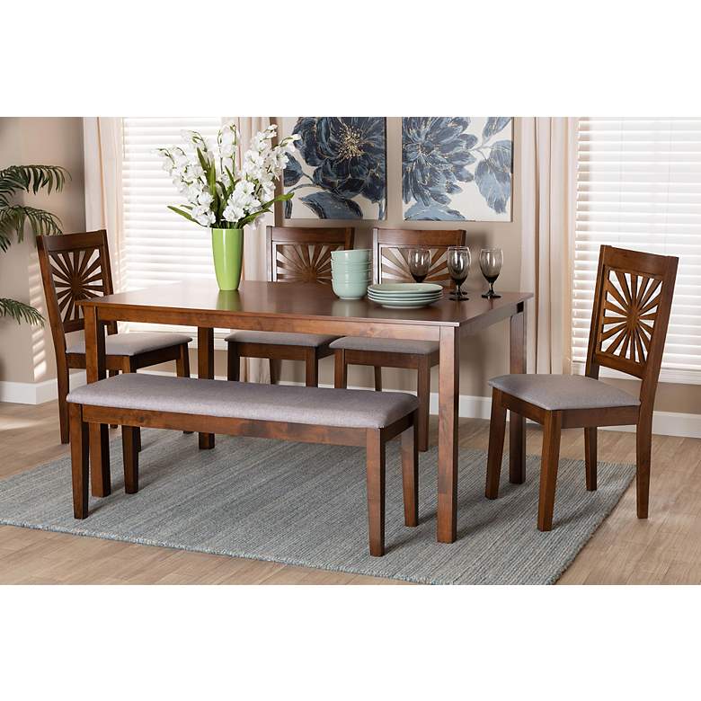 Image 1 Olympia Walnut Brown Wood Gray Fabric 6-Piece Dining Set