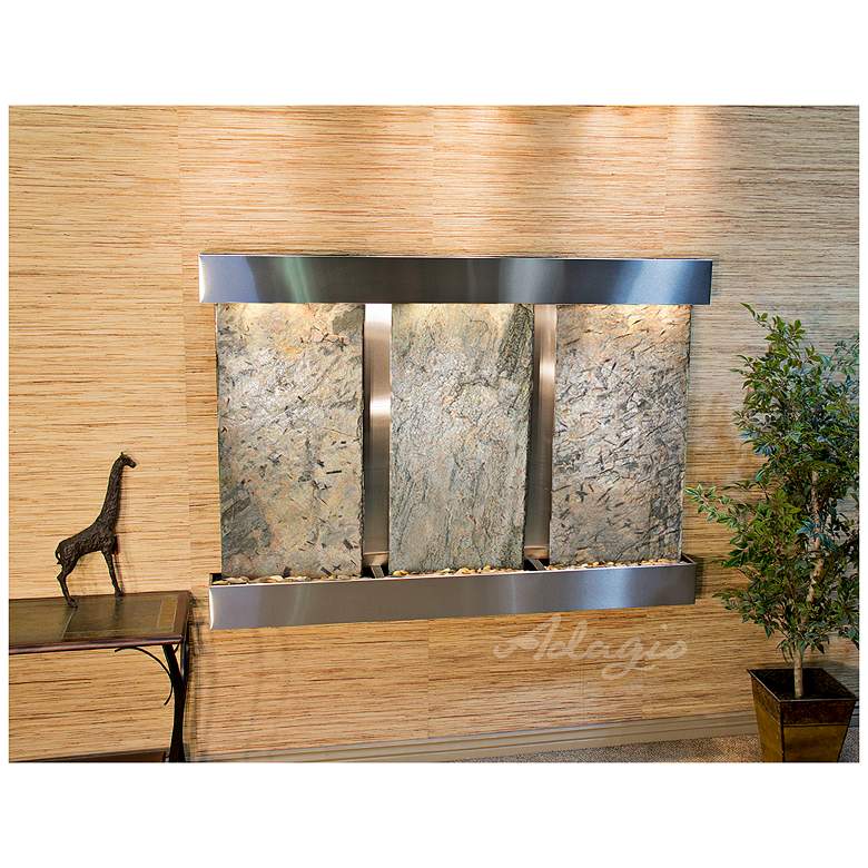 Image 1 Olympus Falls 54 inch Green Slate &amp; Steel Modern Wall Fountain