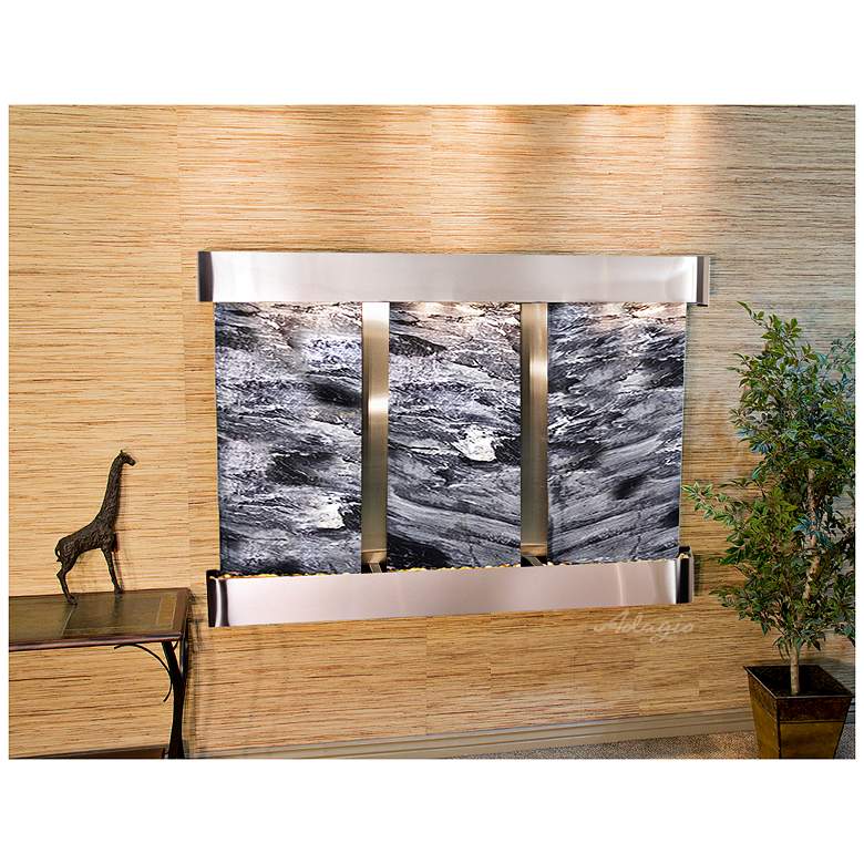 Image 1 Olympus Falls 54 inchH Black Marble Round Indoor Wall Fountain