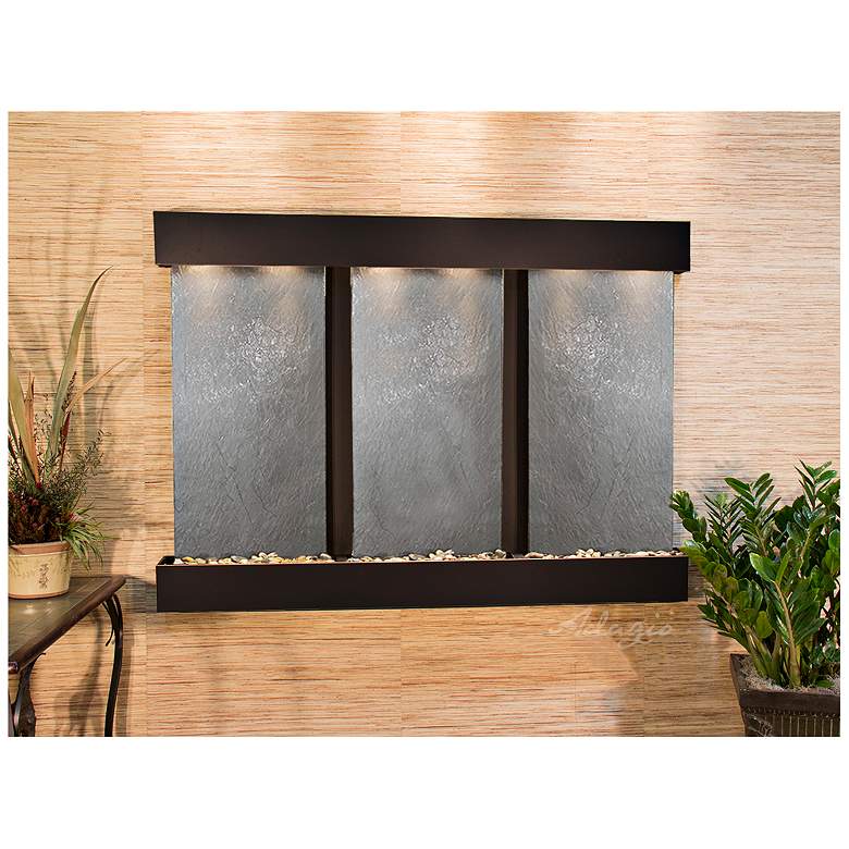Image 1 Olympus Falls 54"H Black Stone Indoor Copper Wall Fountain
