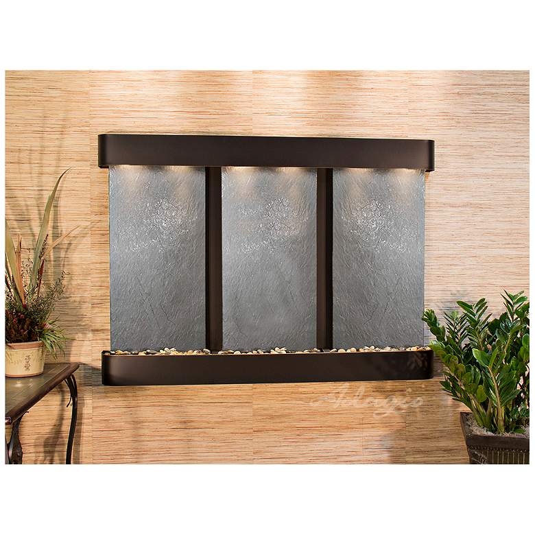 Image 1 Olympus Falls 54"H Black Stone Round Indoor Copper Fountain