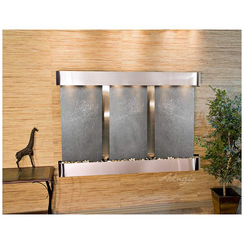 Image 1 Olympus Falls 54"H Black Stone Round Indoor Wall Fountain