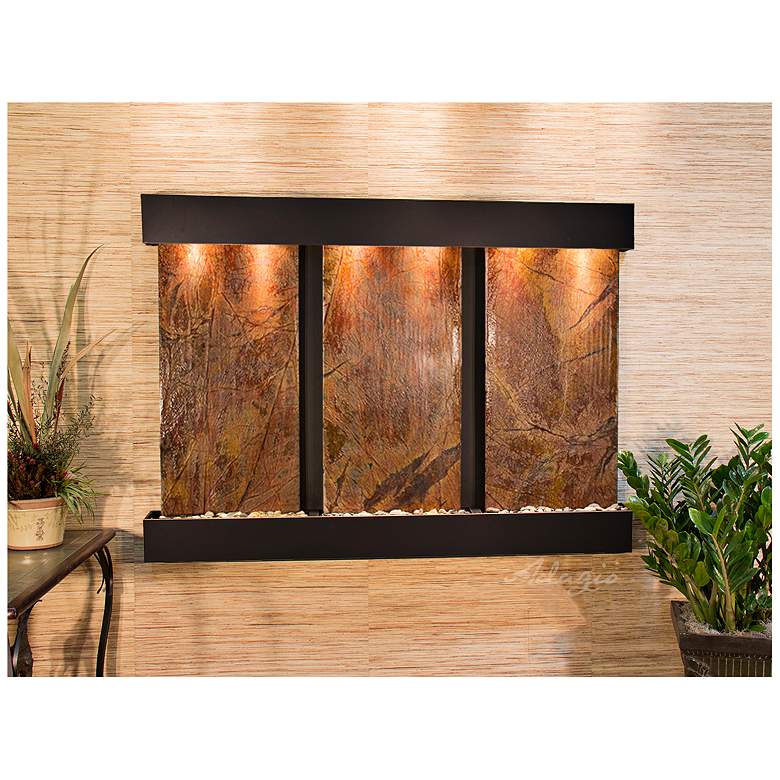 Image 1 Olympus Falls 54"H Brown Marble Indoor Copper Wall Fountain
