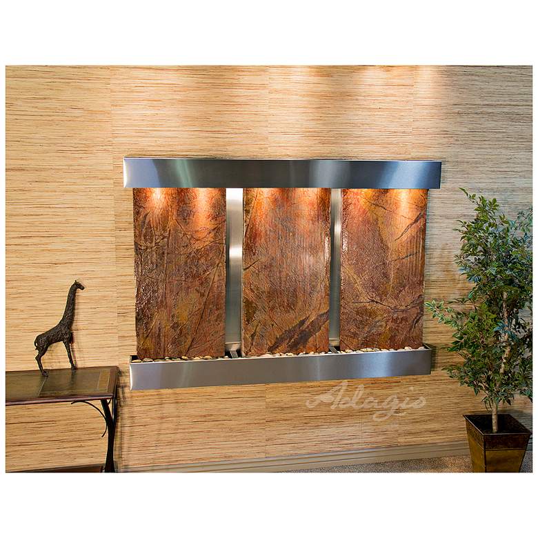 Olympus Falls 54&quot;H Brown Marble Indoor Steel Wall Fountain