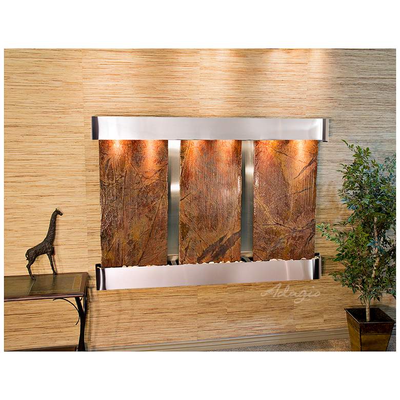 Image 1 Olympus Falls 54"H Brown Marble Round Indoor Wall Fountain