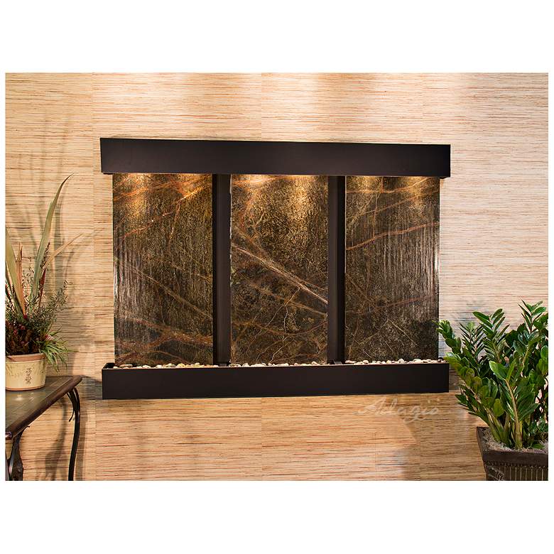Olympus Falls 54&quot;H Green Marble Indoor Copper Wall Fountain