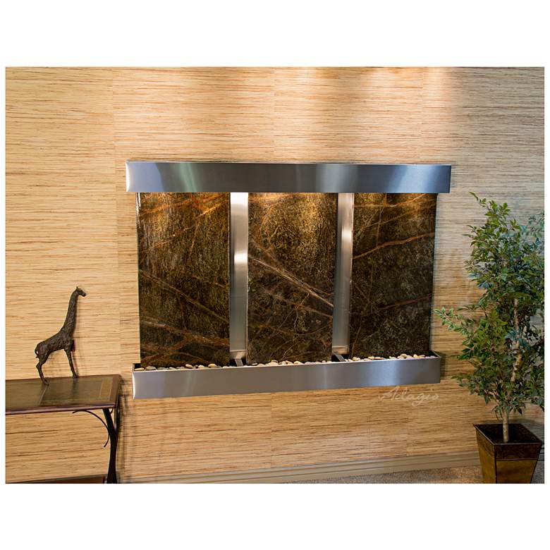 Image 1 Olympus Falls 54"H Green Marble Indoor Steel Wall Fountain
