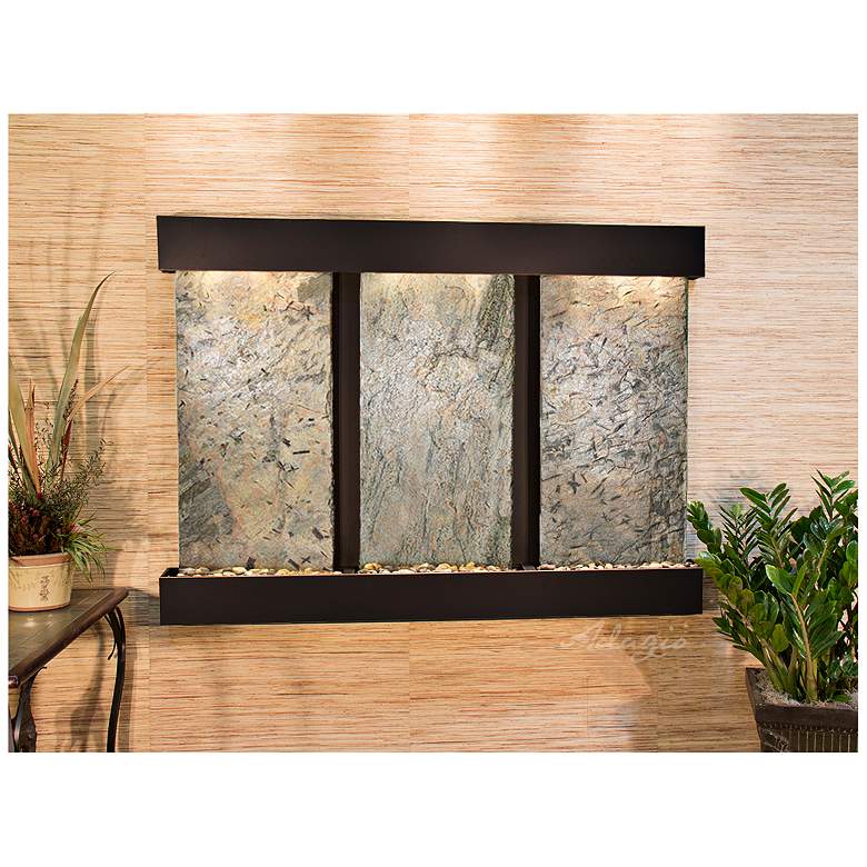 Image 1 Olympus Falls 54"H Green Slate Indoor Copper Wall Fountain