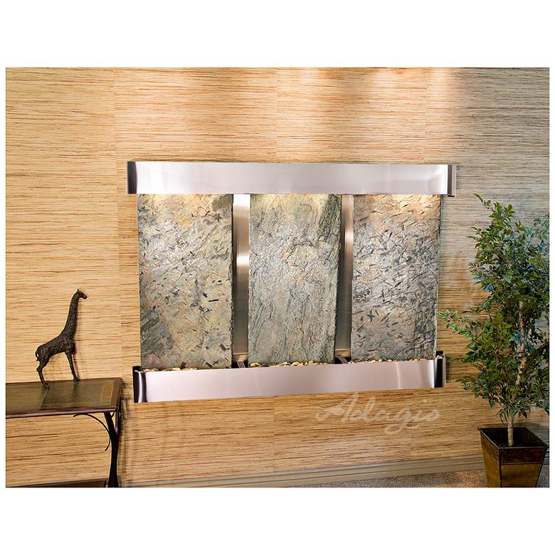 Image 1 Olympus Falls 54"H Green Slate Round Indoor Wall Fountain