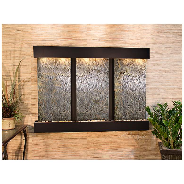 Image 1 Olympus Falls 54"H Green Stone Indoor Copper Wall Fountain