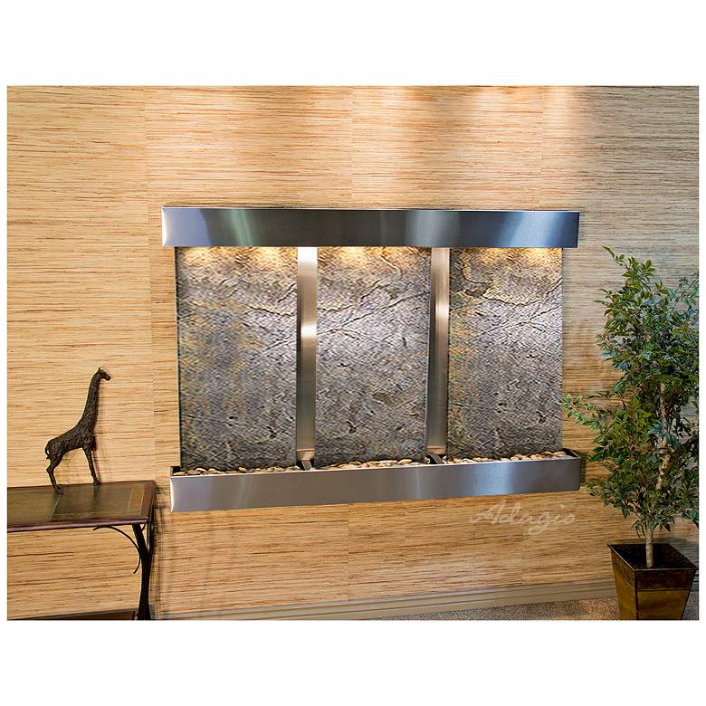 Image 1 Olympus Falls 54"H Green Stone Indoor Steel Wall Fountain