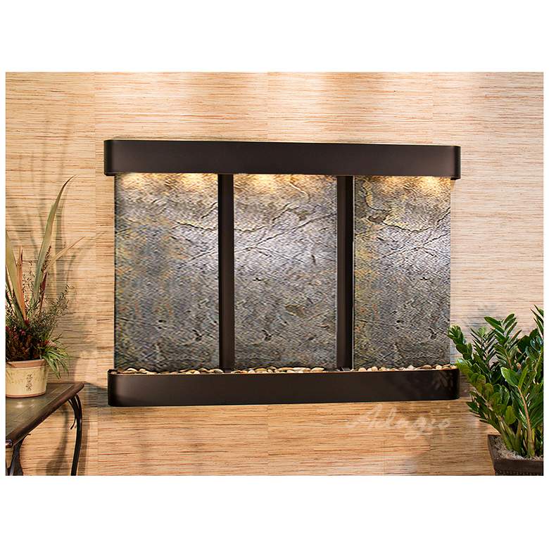 Image 1 Olympus Falls 54"H Green Stone Round Indoor Copper Fountain
