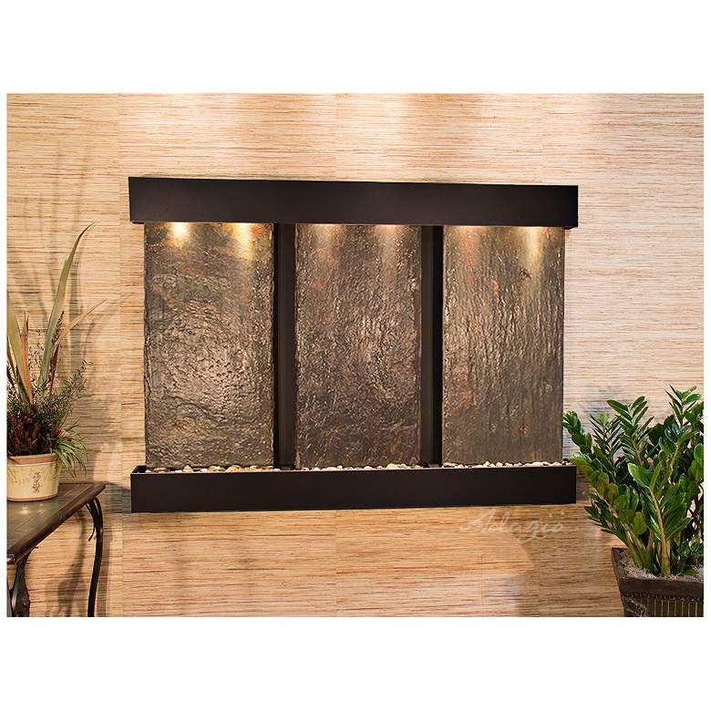 Olympus Falls 54&quot;H Natural Slate Indoor Copper Wall Fountain