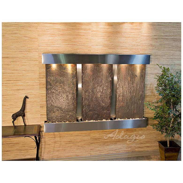 Image 1 Olympus Falls 54 inchH Natural Slate Indoor Steel Wall Fountain