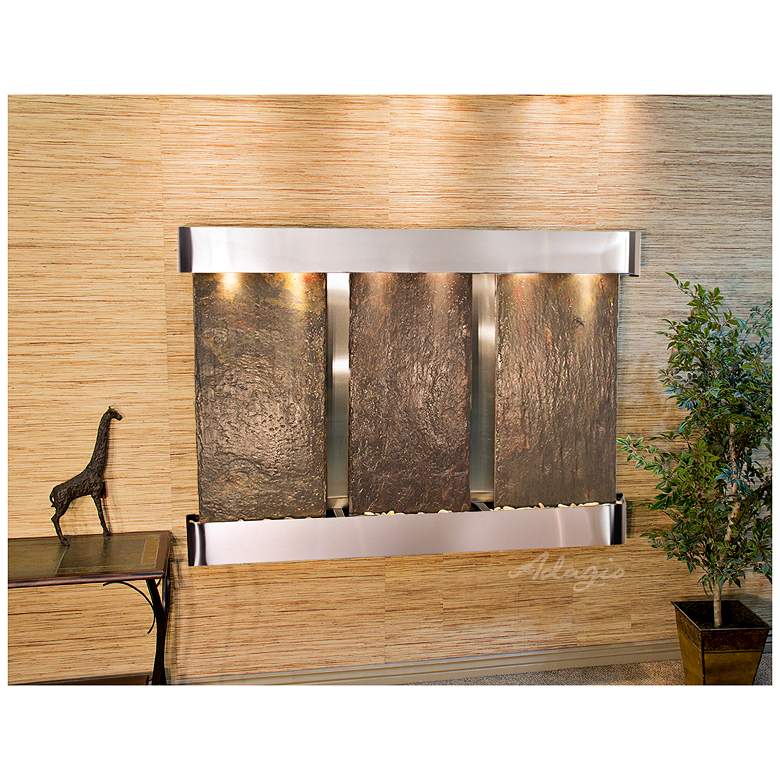 Image 1 Olympus Falls 54"H Natural Slate Round Indoor Wall Fountain