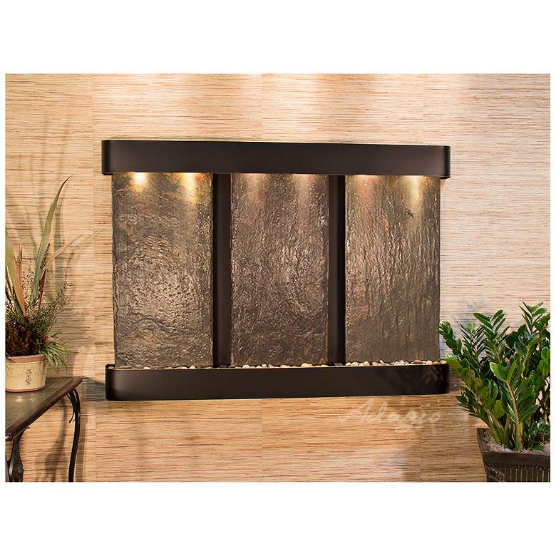Image 1 Olympus Falls 54"H Round Copper Indoor Slate Wall Fountain