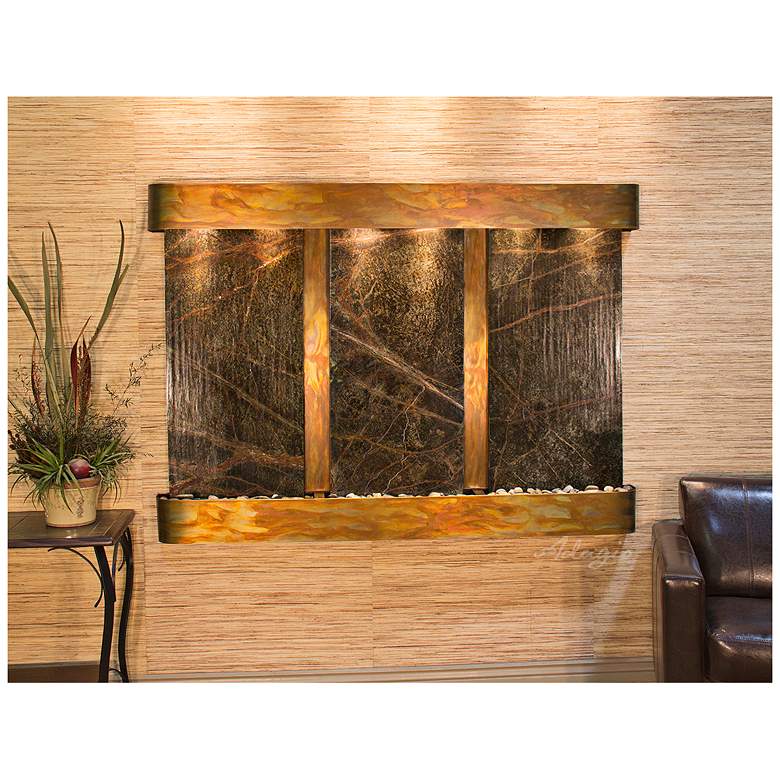 Image 1 Olympus Falls 54"H Round Rustic Green Marble Indoor Fountain