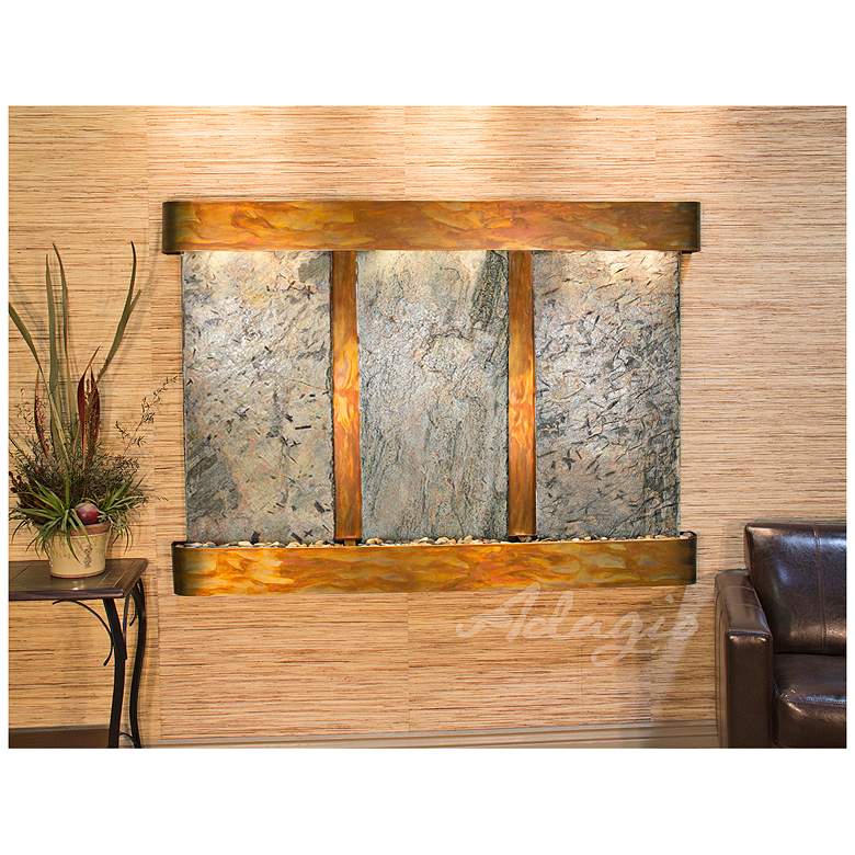 Image 1 Olympus Falls 54"H Round Rustic Green Slate Indoor Fountain