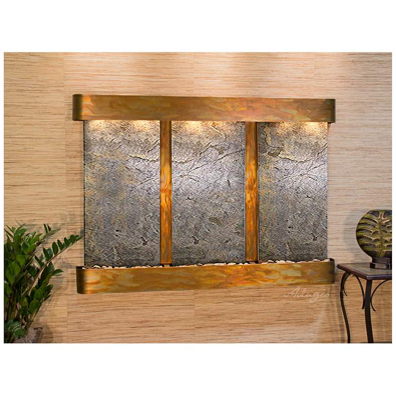 Image 1 Olympus Falls 54"H Round Rustic Green Stone Indoor Fountain