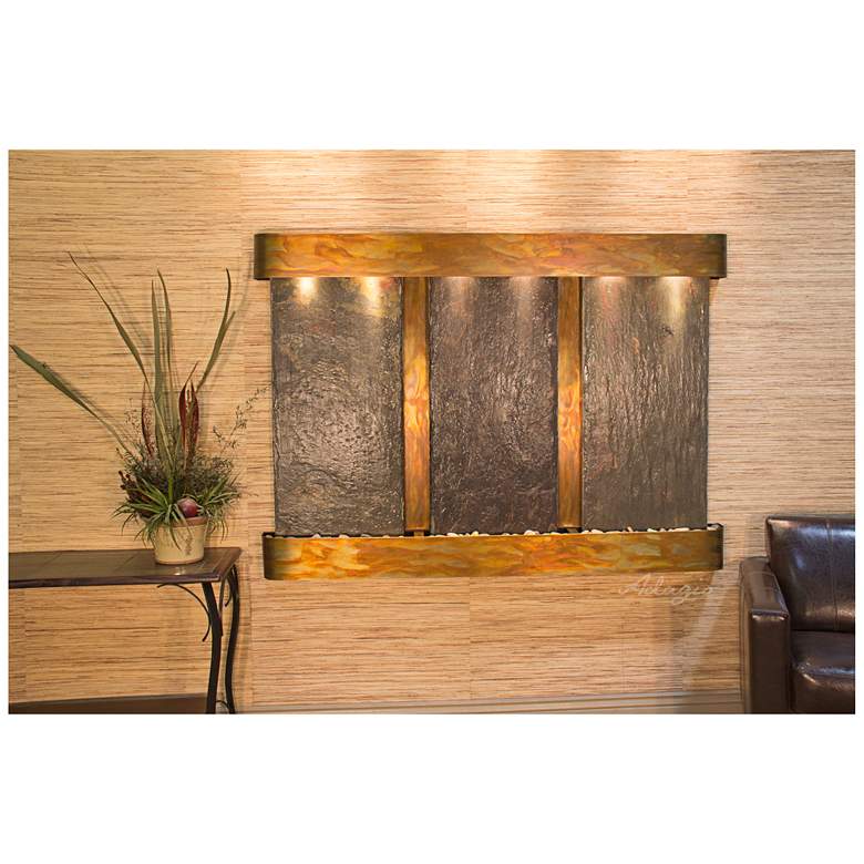 Image 1 Olympus Falls 54"H Round Rustic Slate Indoor Wall Fountain