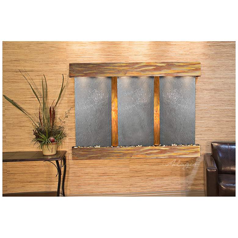Image 1 Olympus Falls 54 inchH Rustic Black Stone Indoor Wall Fountain
