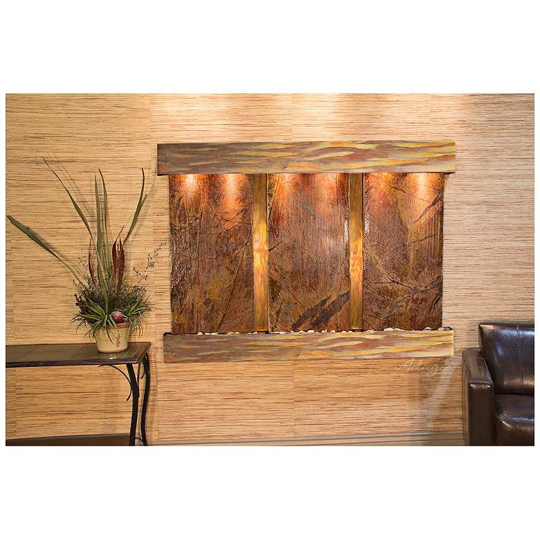 Image 1 Olympus Falls 54 inchH Rustic Brown Marble Indoor Wall Fountain