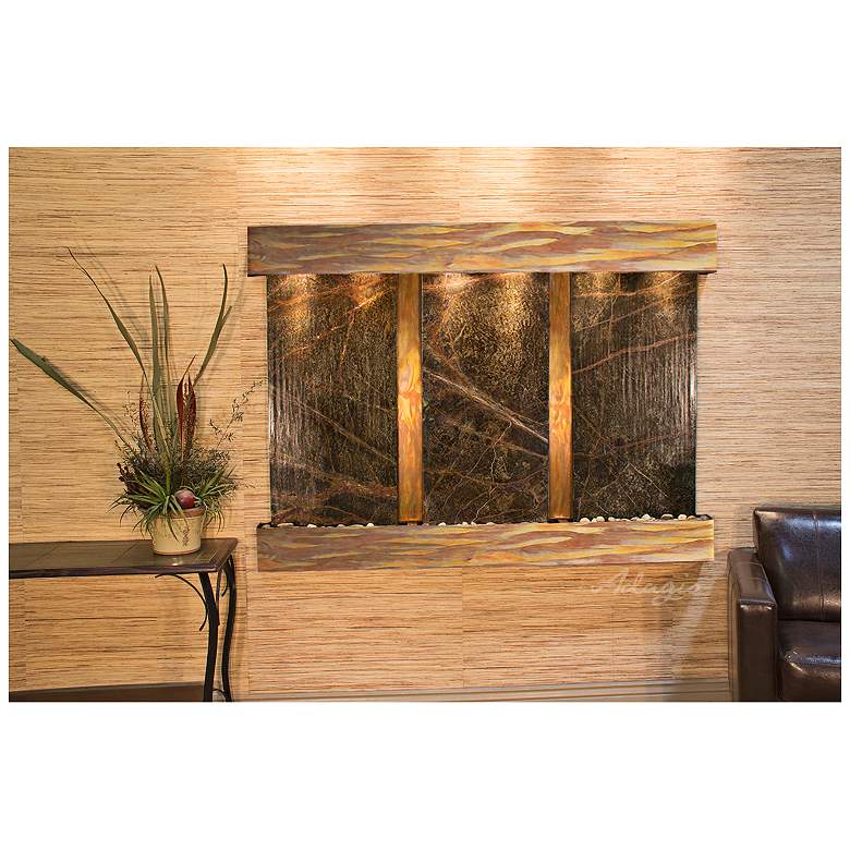 Image 1 Olympus Falls 54 inchH Rustic Green Marble Indoor Wall Fountain