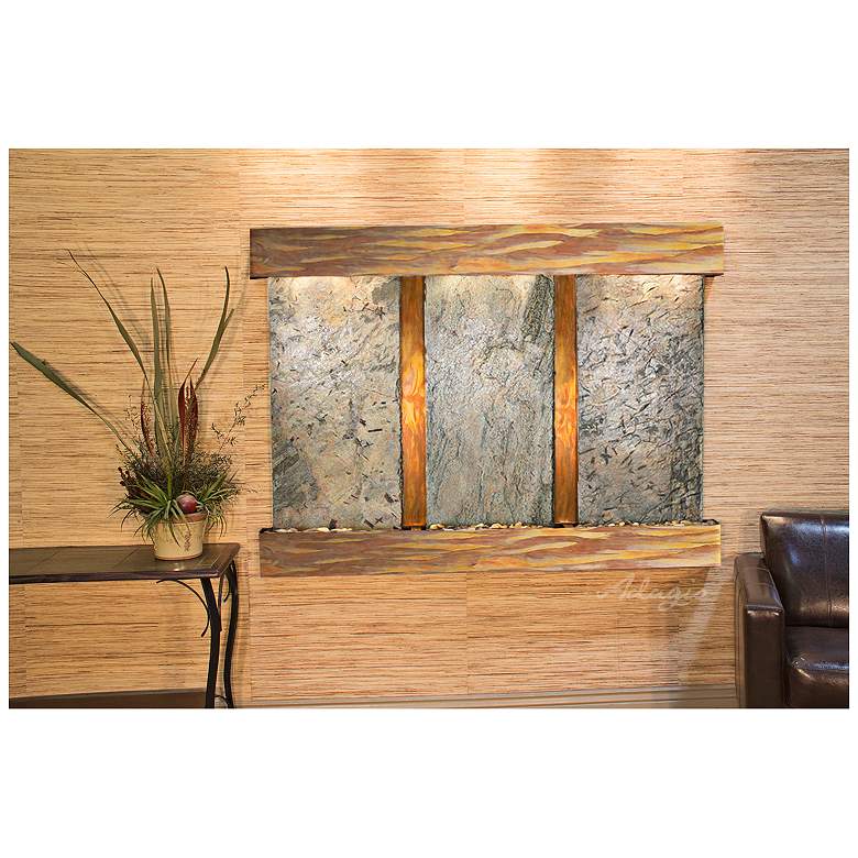 Olympus Falls 54&quot;H Rustic Green Slate Indoor Wall Fountain