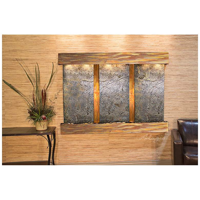Image 1 Olympus Falls 54"H Rustic Green Stone Indoor Wall Fountain