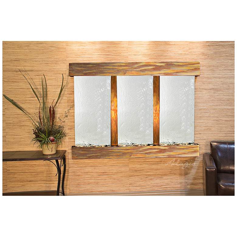Image 1 Olympus Falls 54"H Rustic Silver Mirror Indoor Wall Fountain