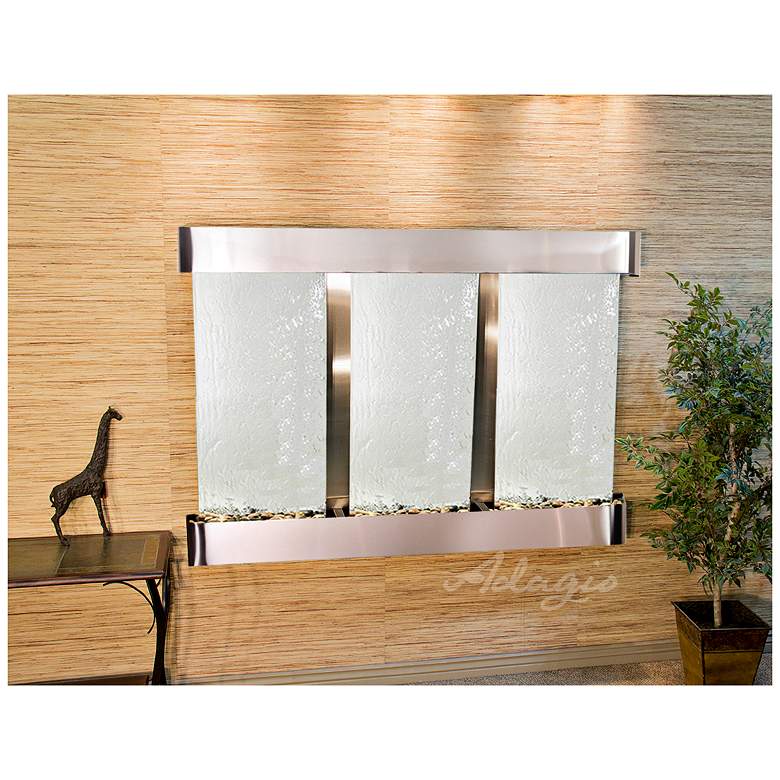Image 1 Olympus Falls 54"H Silver Mirror Round Indoor Wall Fountain