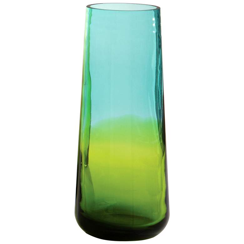 Image 1 Ombre 12 inch High Small Tapered Aqua and Green Glass Vase