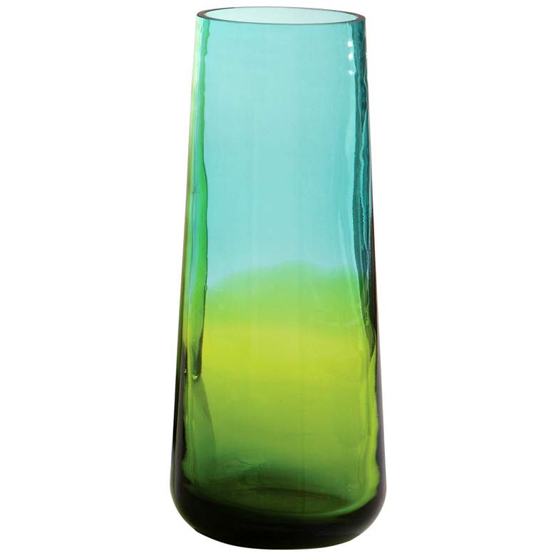 Image 1 Ombre 12" High Small Tapered Aqua and Green Glass Vase