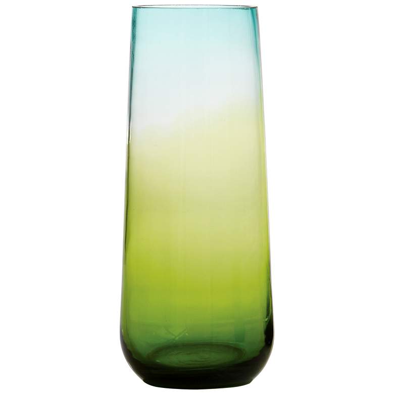 Image 1 Ombre 15 3/4 inch High Medium Tapered Aqua and Green Glass Vase