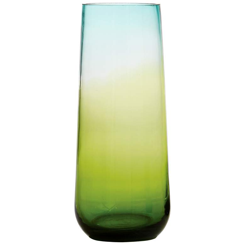 Image 1 Ombre 15 3/4" High Medium Tapered Aqua and Green Glass Vase