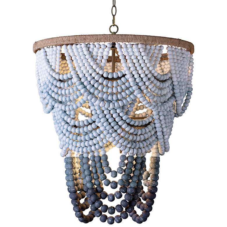 Image 2 Ombre 24" Wide Blue Wood Bead Chandelier