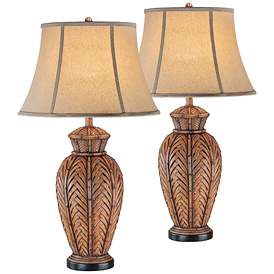 Image1 of Onairo 32 1/2" Faux Wicker Night Light Table Lamps Set of 2