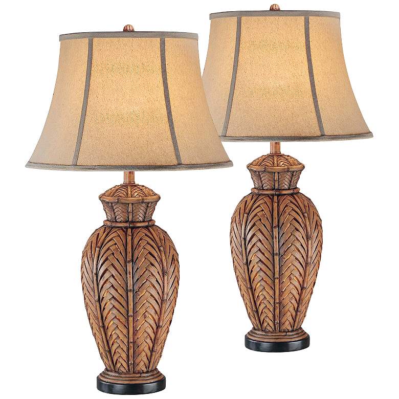 Image 1 Onairo 32 1/2 inch Faux Wicker Night Light Table Lamps Set of 2